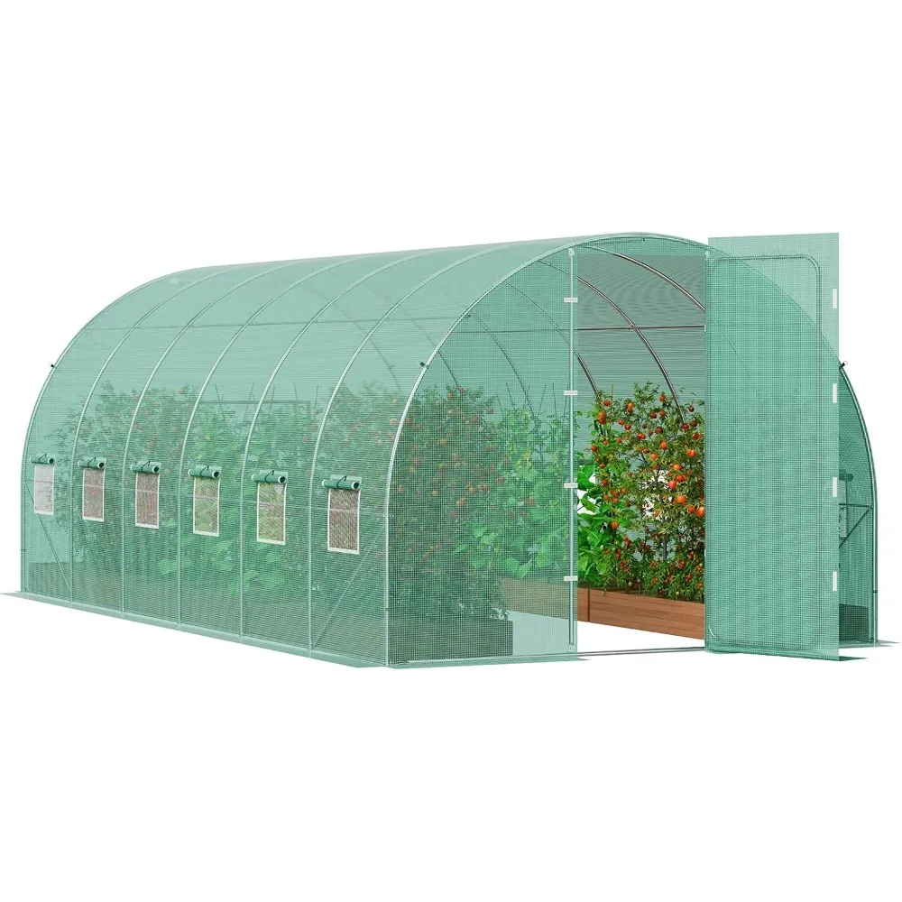 

Walk-in Tunnel Greenhouse, 19.4x9.7x7.4 ft Hoop House Greenhouse , Plant Hot House with Galvanized Steel Frame, Green PE