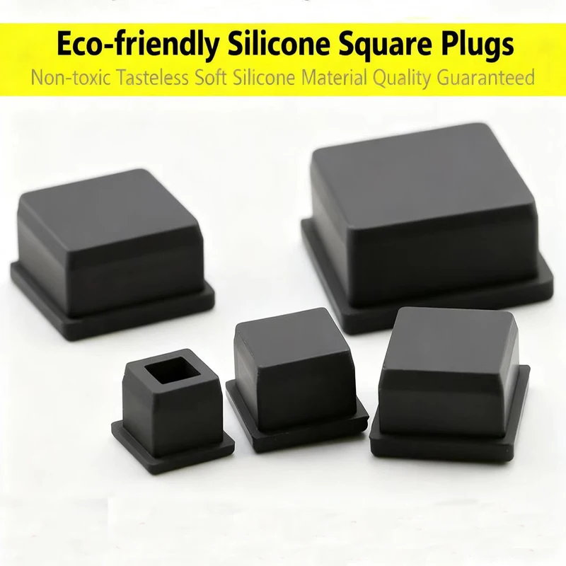 17.6-42.6mmBlack Square With Hole Silicone Rubber End Cap T-Plug Tube Box Part Insert Sealing Plug Square Tube Shielding Plug