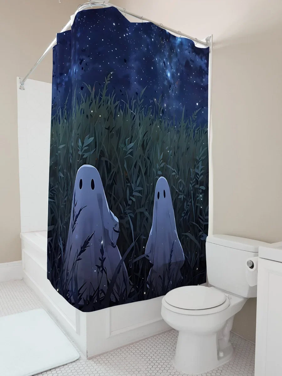

Занавеска для душа Adorable Ghost для детской ванной комнаты, креативный и забавный дизайн, прочный и водонепроницаемый, идеально подходит для Хэллоуина, SpookyThemes