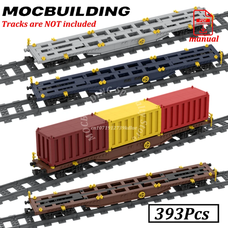 

Railway Flatcar Container Freight Car MOC Building Blocks Tank Container Freight Brick Railroad Construction Accessories Toys