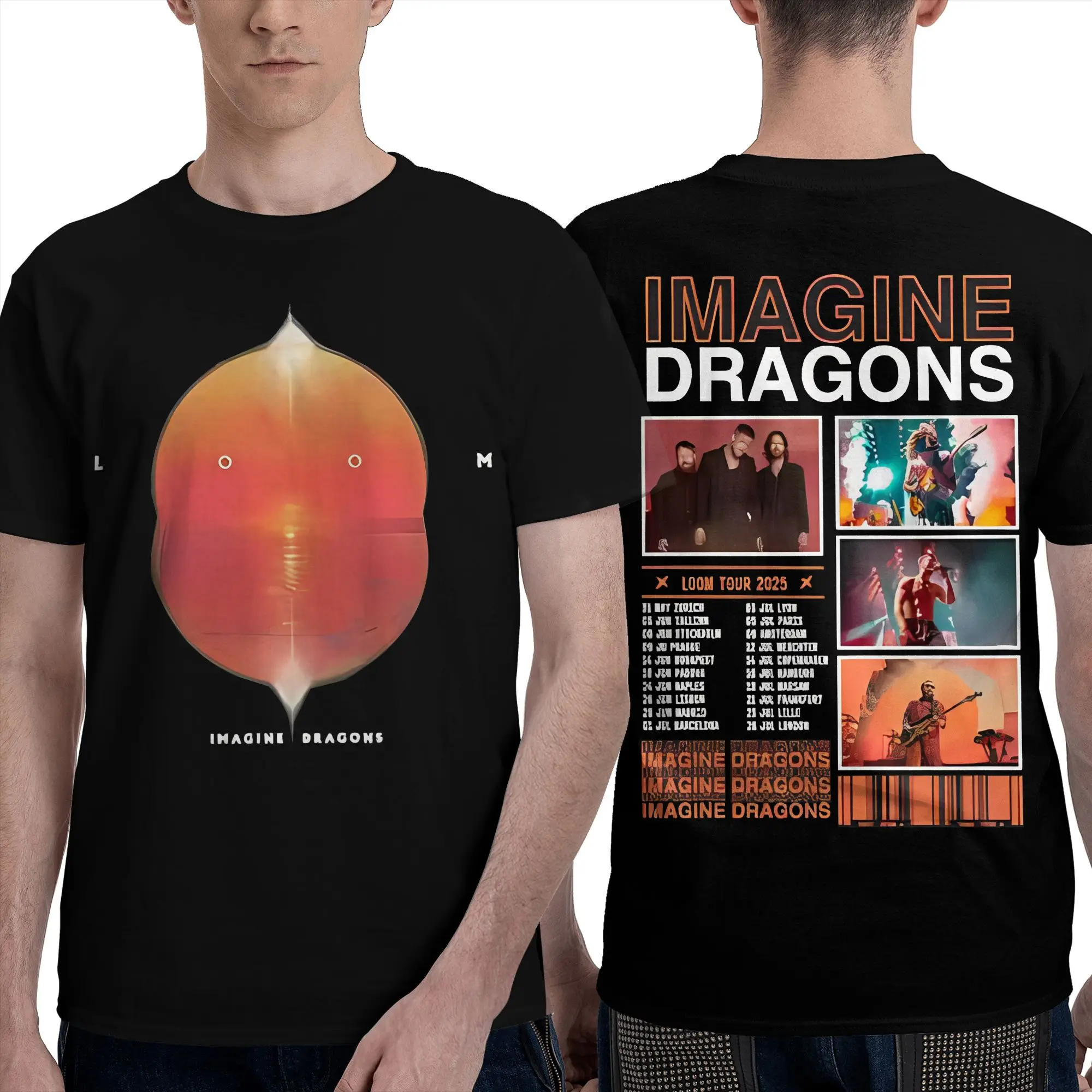 

Хлопковая футболка Imagine Dragons Loom World Tour 2025, мужская летняя уличная одежда с альбомом, футболки с круглым вырезом в стиле хиппи, топы большого размера