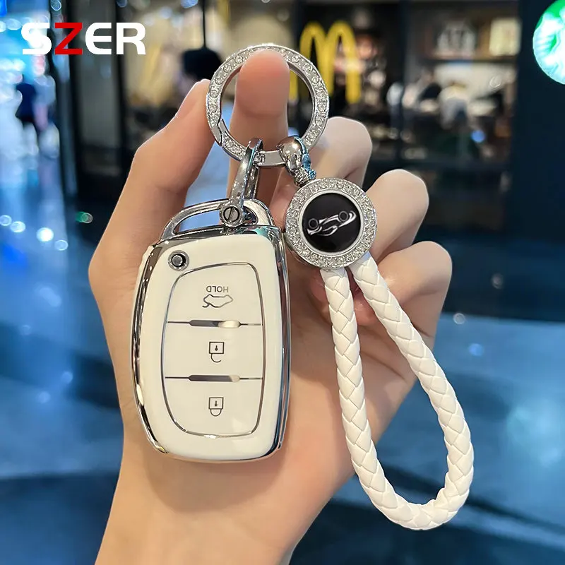 3 Button TPU Car Smart Key Case Cover For Hyundai Tucson Santa Fe Rena Sonata Elantra Creta Ix35 Ix45 I10 I30 I40  Fob Keychain