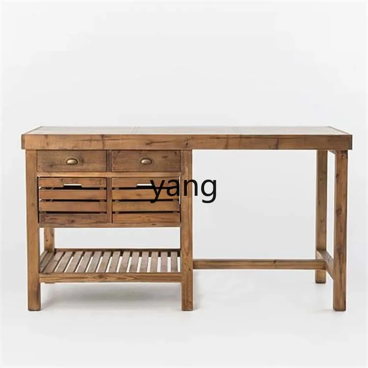 

LMMAmerican Country Style Island Dining Table Integrated Retro Solid Wood Rock Slab Sideboard Creative