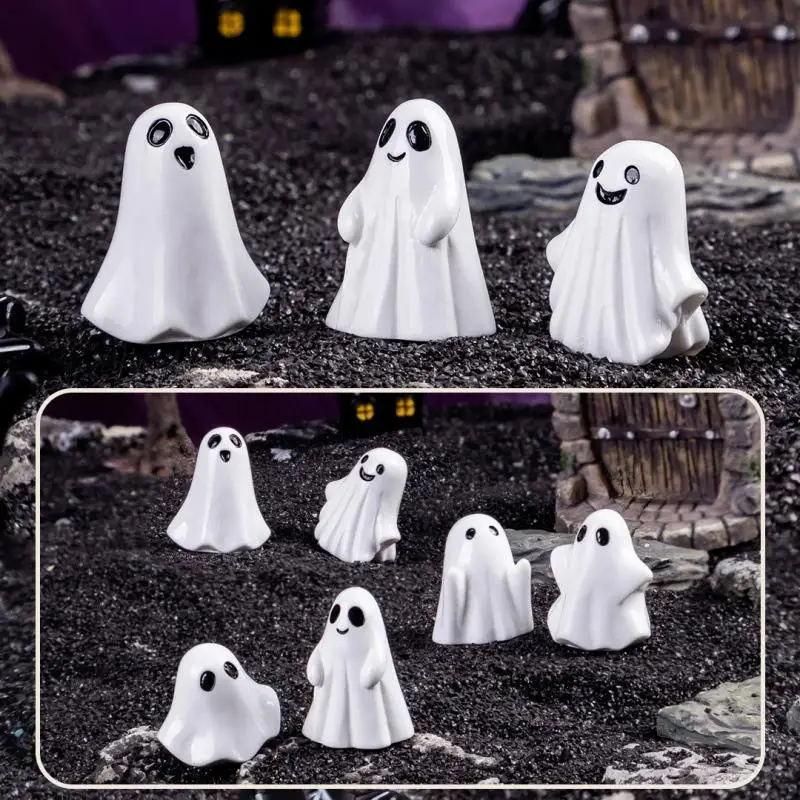 6Pcs Mini Resin Ghost Miniatures Spooky Halloween Figurines For Micro Landscape DIY Craft Home Tabletop Displays Ornaments