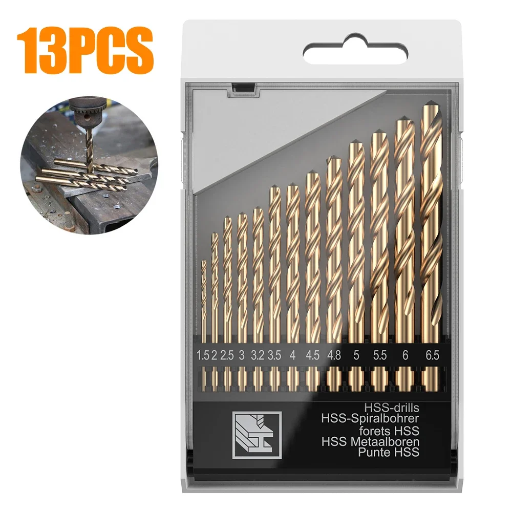 

13pcs HSS High Speed Steel Twist Drill Bit 1.5-6.5mm Wood/Metal Hole Cutter Round Shank Gun Drill Bit Professional Drill Bits