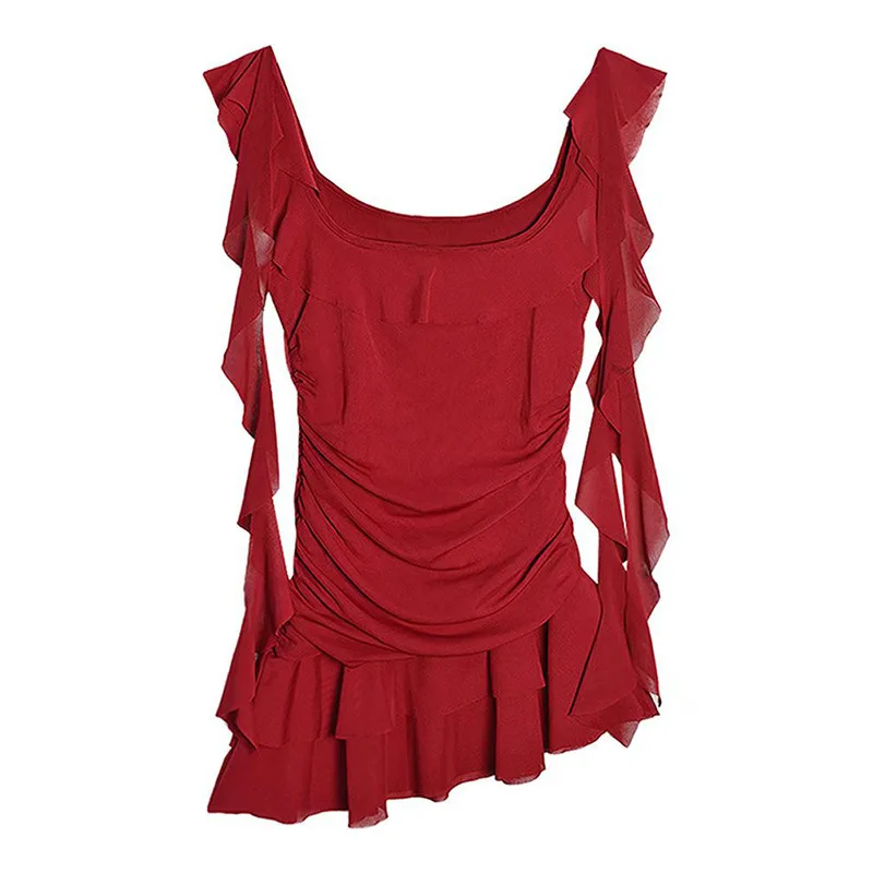 Temperament Square Collar Camisole Dress Swimsuit Dress Summer Sexy Waist Cinched Ruffle Edge Short Skirt
