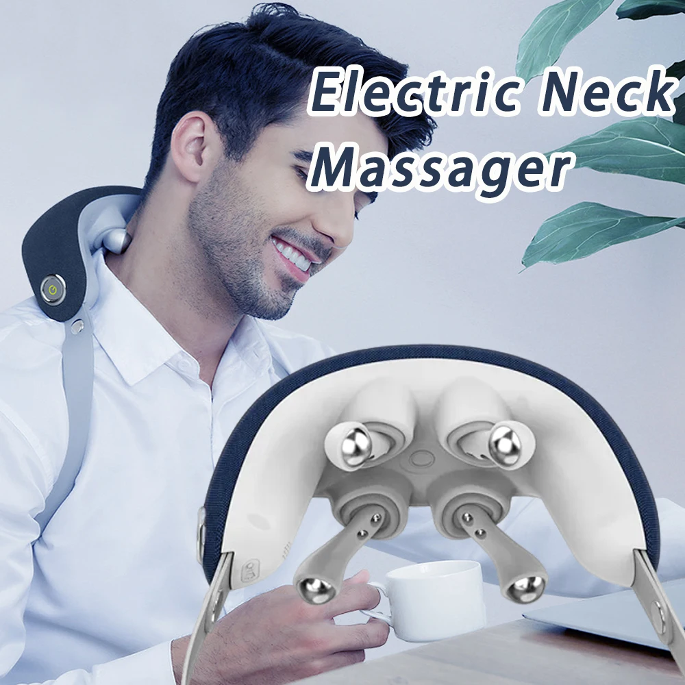 Electric Neck Shoulder Massager Voice Broadcast Leg Cervical Spine Massage Tool Rechargeable Trapezius Muscle Kneading Massage