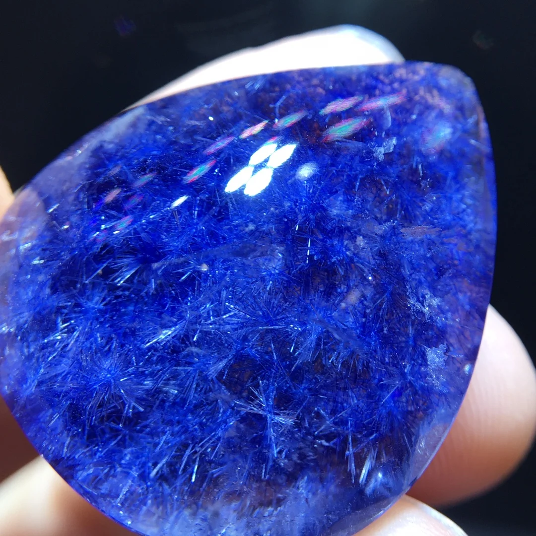 Natural Blue Rutilated Dumortierite Quartz Pendant 31.3/26/11.7mm Clear Flower Necklace Gold Jewelry AAAAAAA