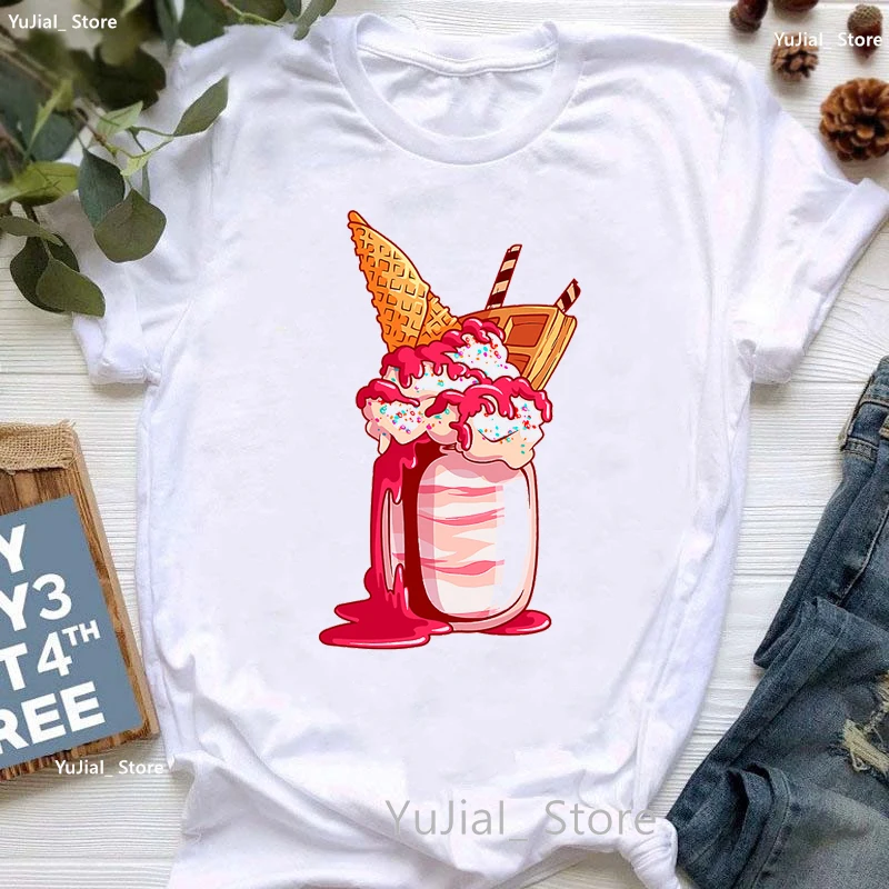 Sweet Doughnut Ice Cream Print T Shirt Women'S Clothing Summer Fashion Short Sleeve T-Shirt Female Harajuku Shirt Streetwear