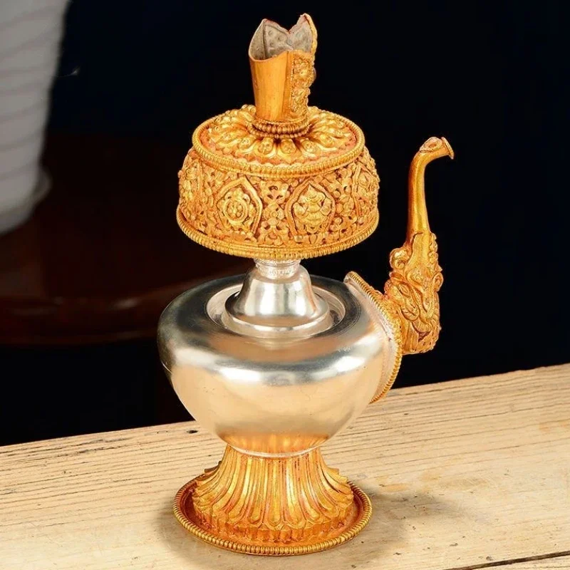Nepalese Mini Water Purification Bottle Alloy,Carved Tantric Auspicious Buddhism Pot,Tibetan Altars Kettle Buddhist Decorative