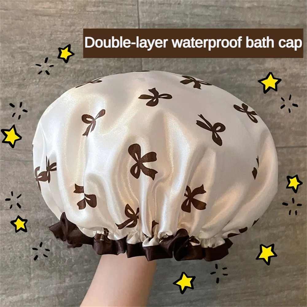 Double Layer Shower Caps Reusable Shower Caps Printed Bonnet Waterproof Hair Hat For Women Ladies Kitchen Oil-proof Smoke Film