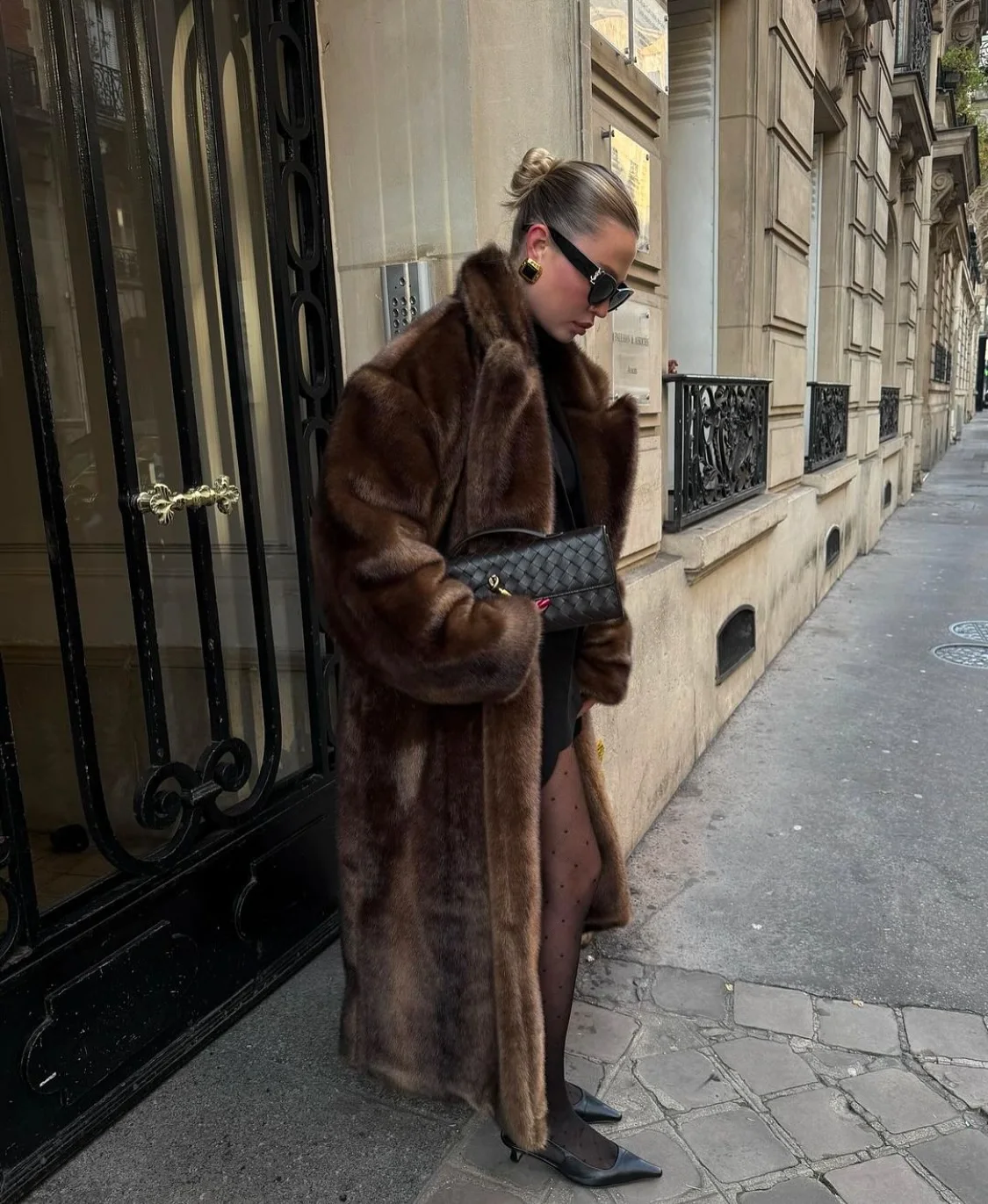 여성용 다크 다크 브라운 인조 모피 롱 오버코트, 싱글 브레스트 플리스 재킷, 트렌치 코트, 푹신한 플러시 따뜻한 코트, 2023 겨울 신상