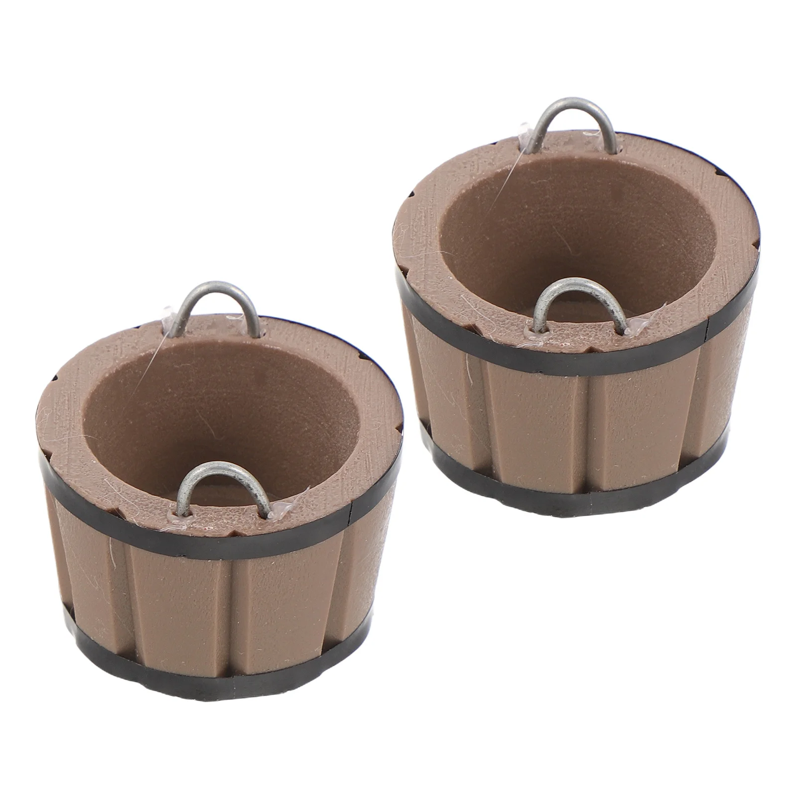

2pcs Mini Barrels Dollhouse Decor Realistic Resin Buckets For Diy Craft Tiny Pails With Handles Pretend Play Gardening Scenes
