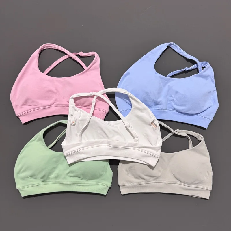 HISTELLO Asymmetric Sport Bra Women Seamless Yoga Strappy Halter Push-up Open Back Gym Crop Top Fitness Running Underwear image 3
