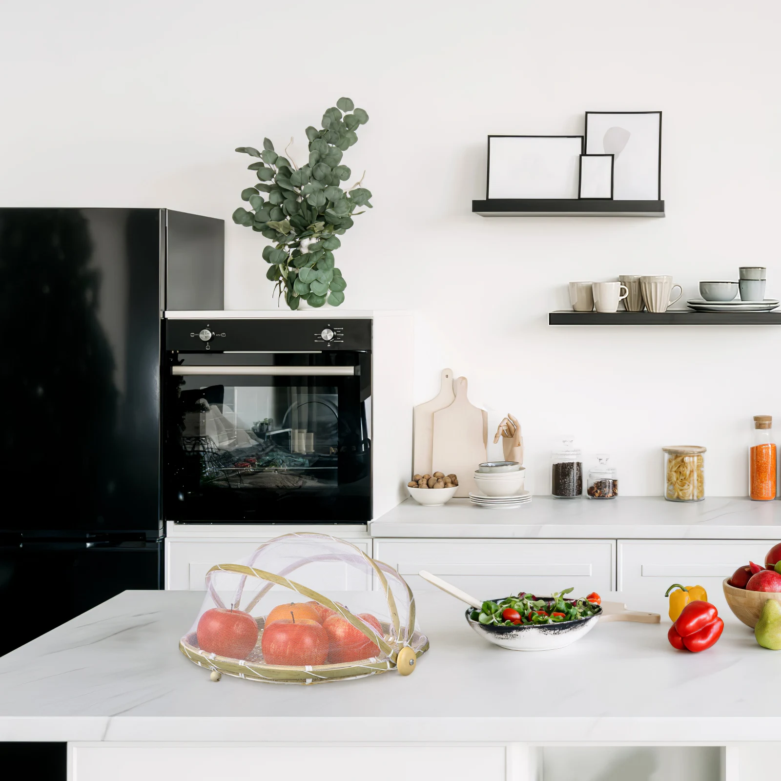 

Bamboo Woven Fruit Vegetable Basket Storage Garden Picnic Food Serving Tent Mesh Gauze Insect Proof Ventilated Kitchen