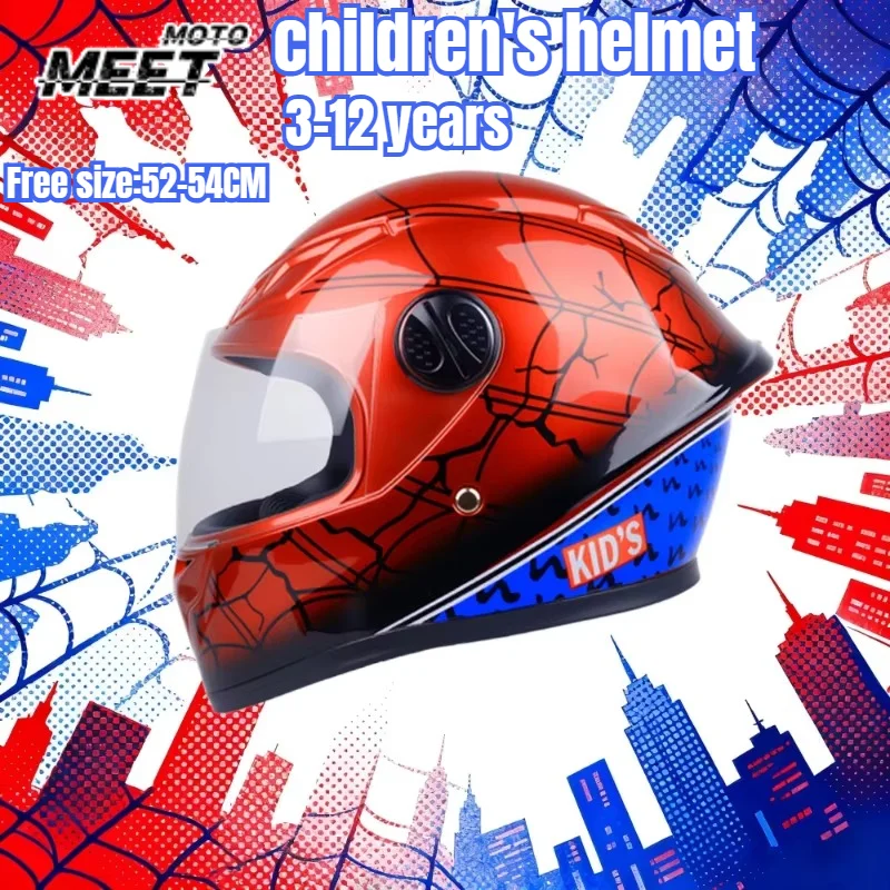 3–12 Years Kids Motocross Helmet, Spider Pattern Children Motorcycle Safety Helmet, Comfortable Warm Protective Kids Helmet