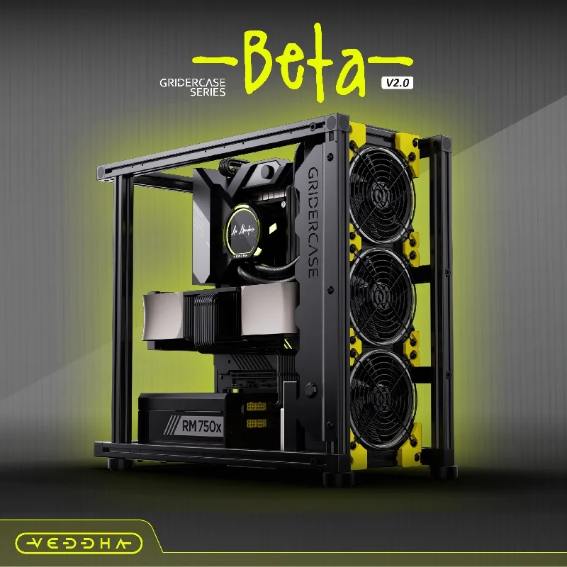 VEDDHA Beta V2.0 Open Chassis - Retro Industrial Design, High-Strength Aluminum ATX Case for DIY Water Cooling Builds