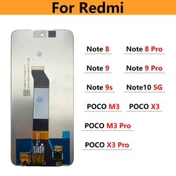 Conjunto de digitalizador de tela sensível ao toque para Xiaomi, Redmi Note 7, 8, 9, 9S, 10, 9T, Poco M3, X3 Pro