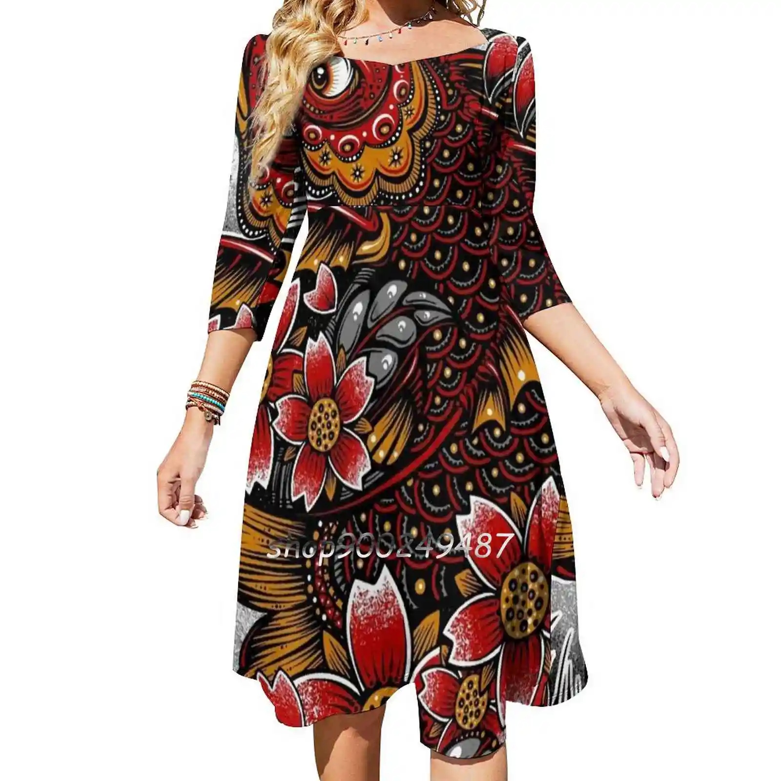 Pensacola-ビーチドレス,イブニングドレス,パニックプリントトップ,ルーズでエレガント,スクエアカラー,9 01, 2019