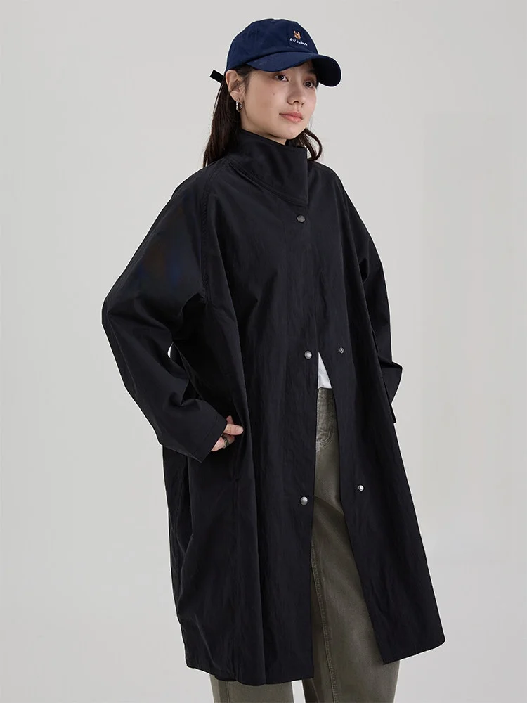

Dwind2025 Autumn New Sle Long Loose Women's Windbreaker Stand Collar Single ket Retro Outerwear Korean Version Cotton...