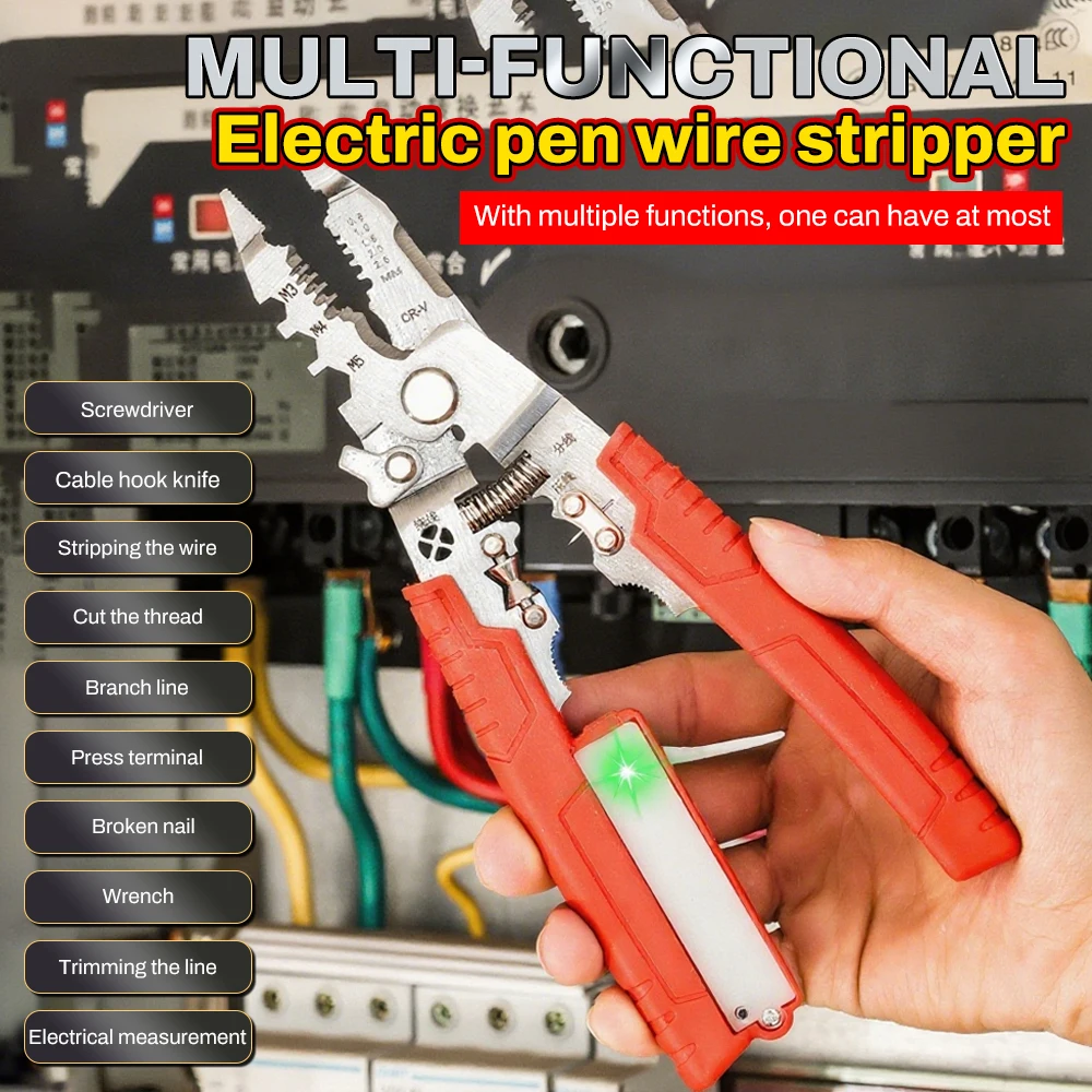 

Multifunctional Wire Stripper with Electrical Test Pen Cable Cutter Crimper Tool, Electrical Folding Pliers for Cutting Crimping