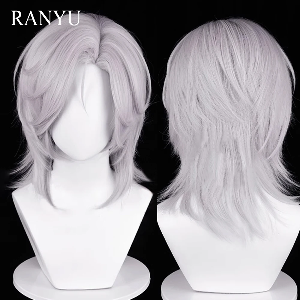 Short Straight Synthetic Silver white Wig Fluffy Men Anime Game Cosplay Heat Resistant Wig for Daily Party