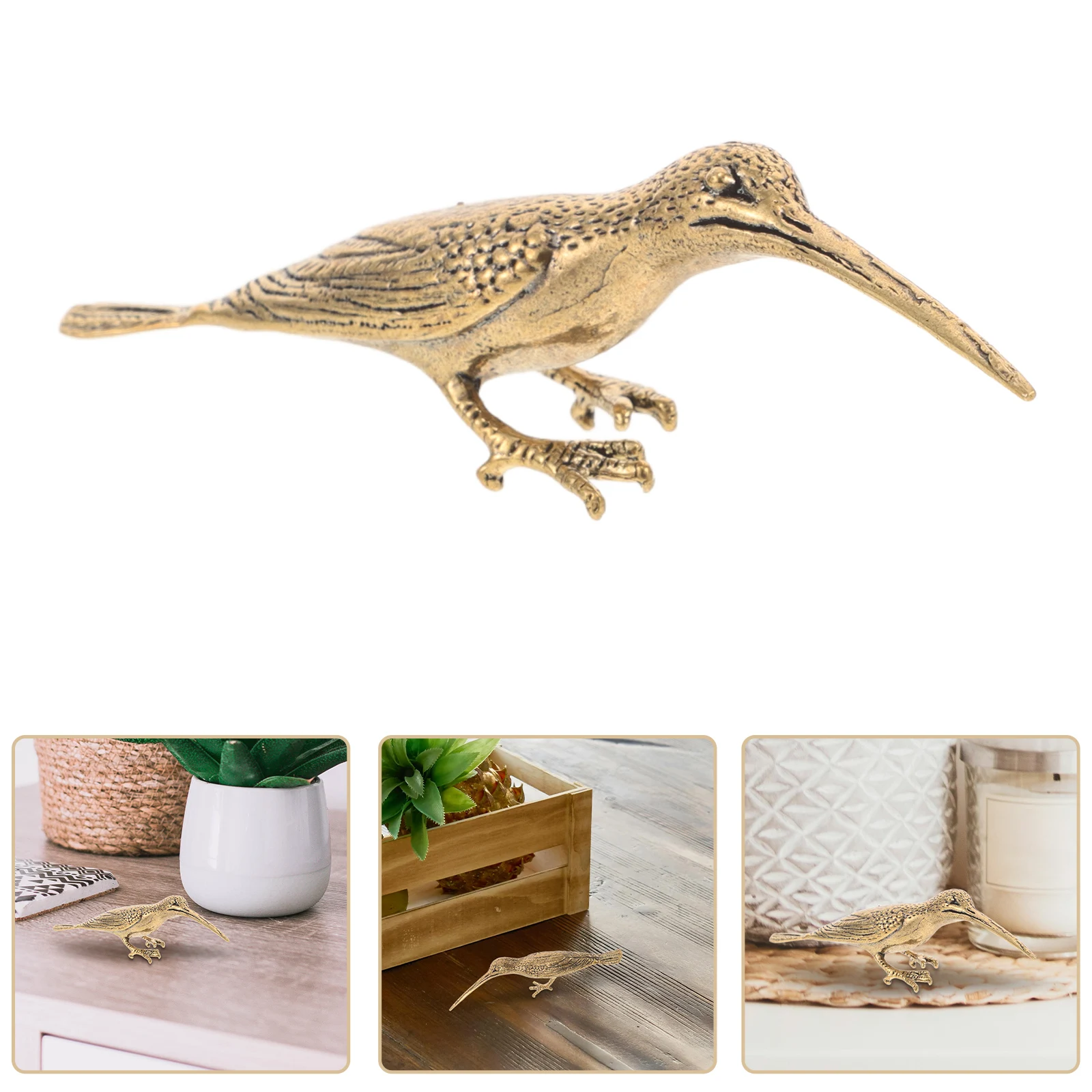 

Brass Hummingbird Figurine Lifelike Long Mouth Bird Statue Miniature Home Office Tabletop Decor Animal Model