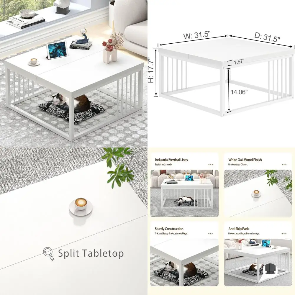 

Modern Rustic Industrial Coffee Table, Wood and Metal Centerpiece for Living Room, Simple Design, 31 Inches