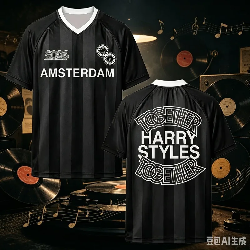 2026 Trendy Men Women Clothing Together Harrystyles Jersey Football Tee V-neck Summer Loose Unisex T-shirt Design Print Tshirts