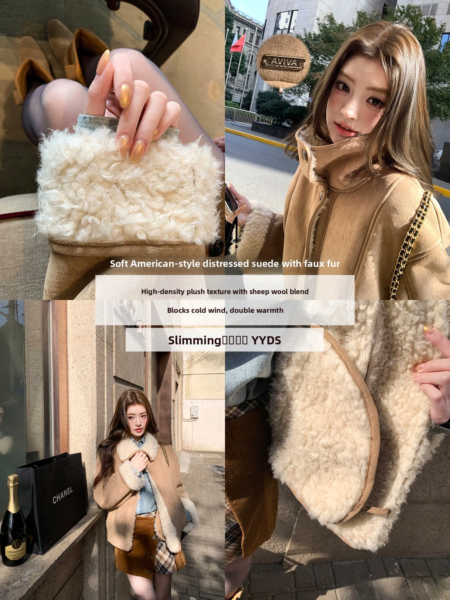 

i Color Retro Sle Woolen Coat ort Women's Winter High-End Feeling Fur And Leather Inteated Upper Body Earth Store