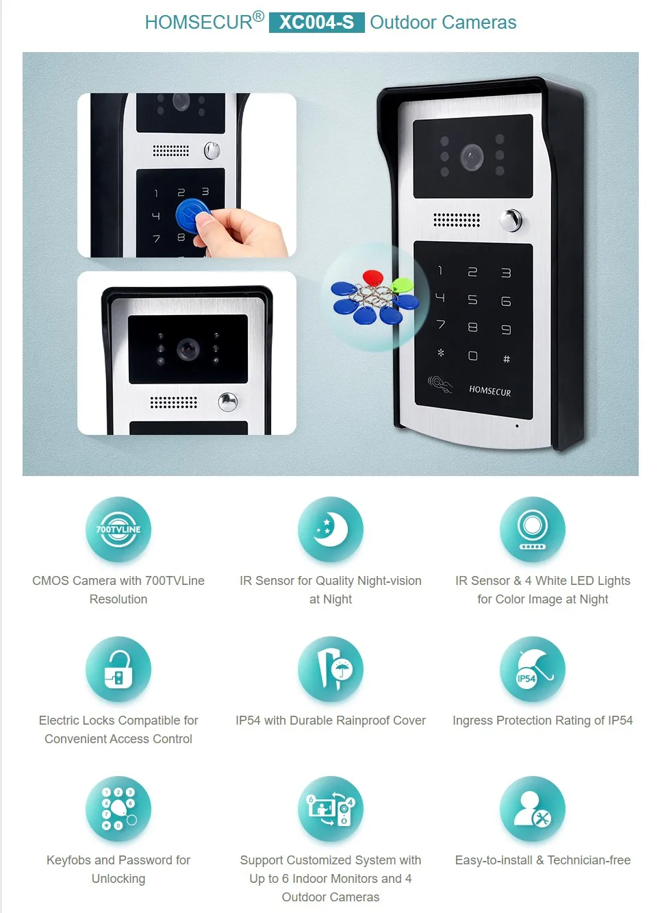HOMSECUR XC004-S Outdoor Camera RFID Code Keypad Doorbell IDS-S For XSL Video Doorphone System