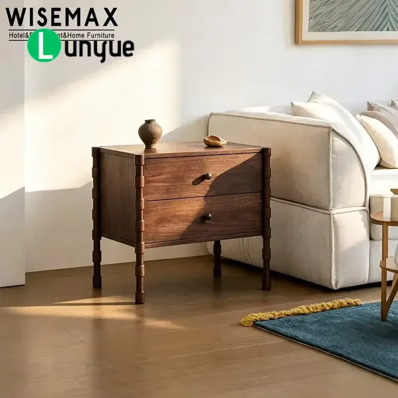 Modern Luxury Wooden Bedside Table with Two Drawers Storage Nightstand for Bedroom Hotel Villa Apartment Home Furniture Decor