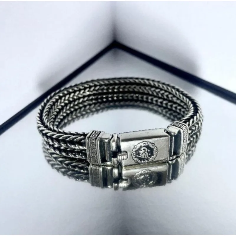 

Factory Price 100% Real Solid S925 Silver Hand Woven Heavy Bracelet Men's Fashion Retro Bracelet Personality Vintage Jewelry