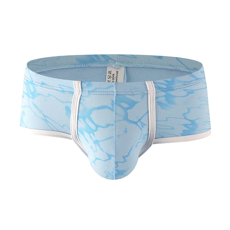 Men's Bulge Boxy Underwear Ice Silk Mesh Low-Rise Boxer Briefs Breathable Tie-Dye Sports Trunks Youth U Convex Pouch Underpants