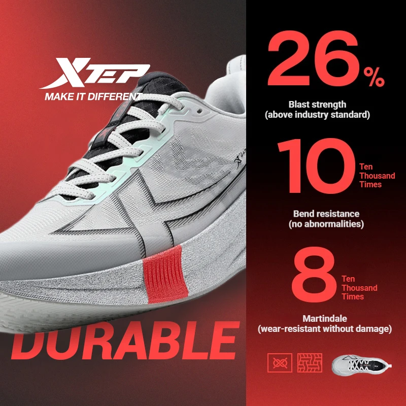 Sepatu Lari Xtep 2000km 5.0, Sepatu Sneakers Universal Empuk, Bantalan Tahan Lama, Sepatu Jogging Tahan Aus, Ringan 874119110023