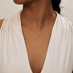 2026 Stainless Steel Lip Chain,Double Layered Fringe Necklace,Gold Color Chaoker Fashion Jewelry Long Neckalce Sets for Women