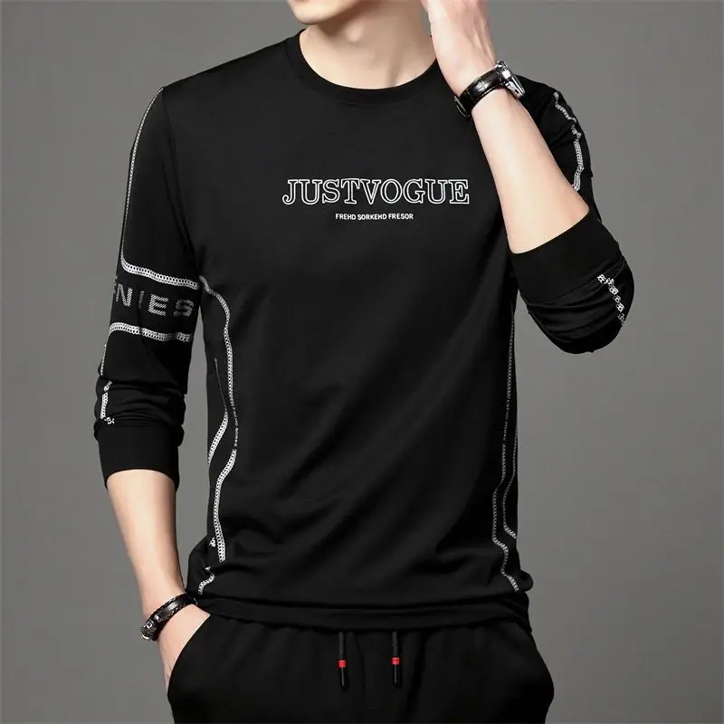 Spring Autumn New Printing Plus Size T Shirts Men's Long Sleeve All-match O-neck Vintage Tops Tees Casual Fashion Men Clothing