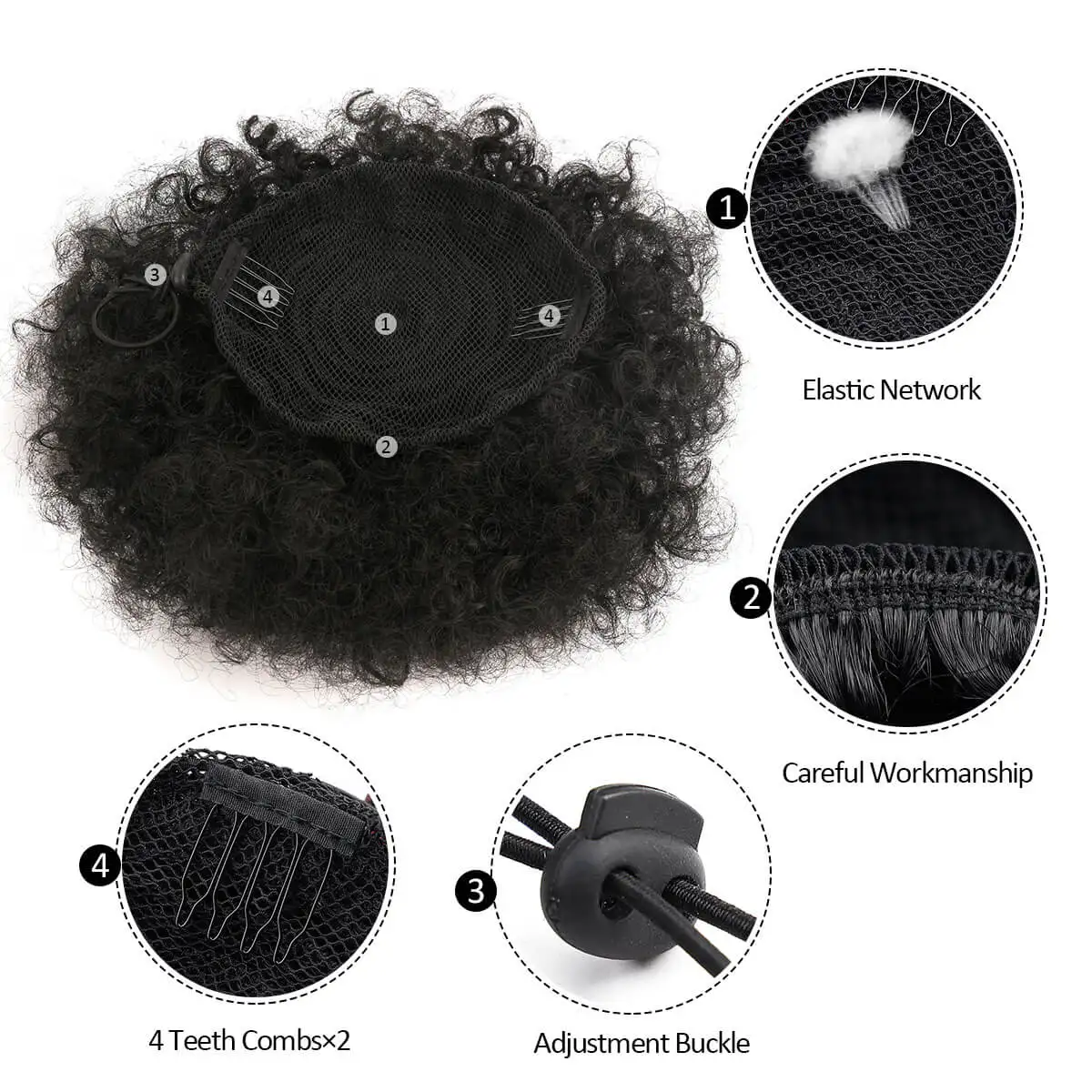 Synthetic Afro Puff Ponytail Afro Hair Toupees Chignon Drawstring Pony Tail Hair Extension Hairpieces 10inch Hair 613# For Women