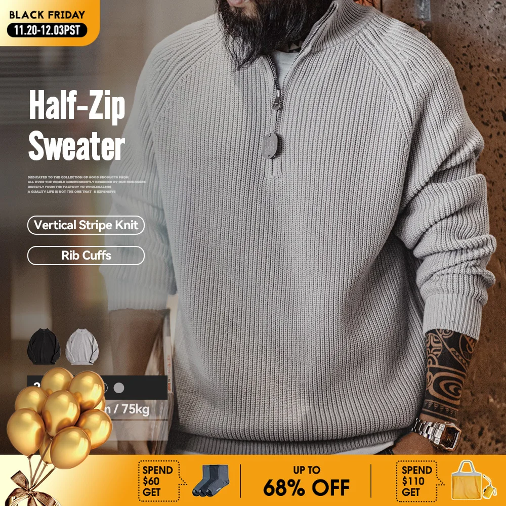 

Винтажный вязаный свитер Maden с воротником-стойкой и полумолнией, однотонный теплый пуловер для мужчин, осенне-зимний универсальный трикотаж