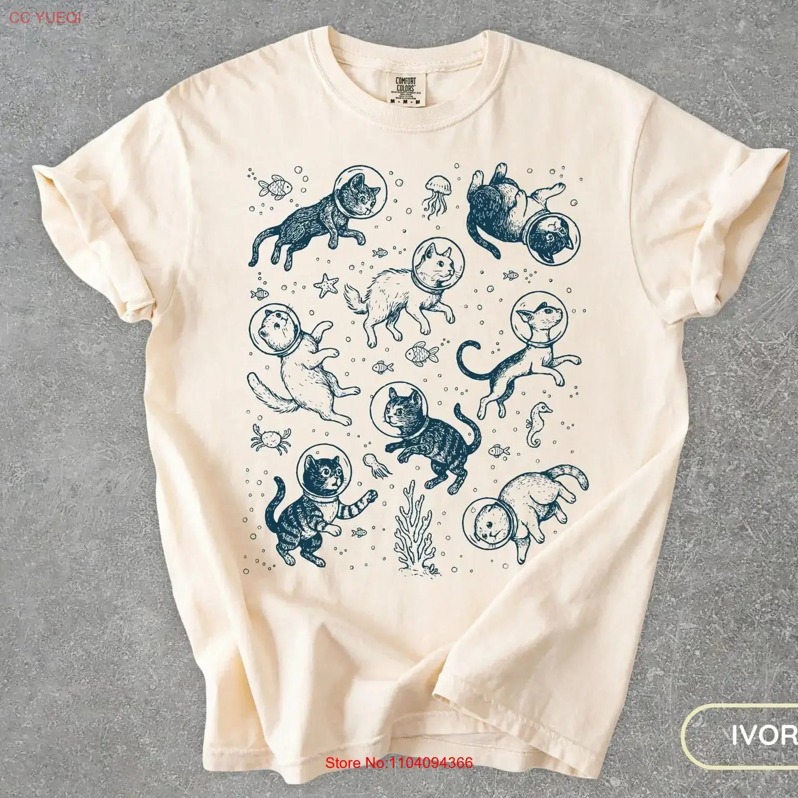 Vintage Fishing CaT T Shirt for Lady Retro Swimming Tattoo Lover Cute 90s Grunge Mom Dad vintage Washed Versatile Casual