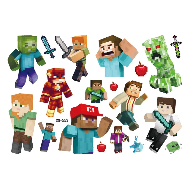 Minecraft Game Theme Cartoon Tattoo Stickers For Children's Birthday Parties DIY Decoration Boys Disposable Tattoo Stickers Toys