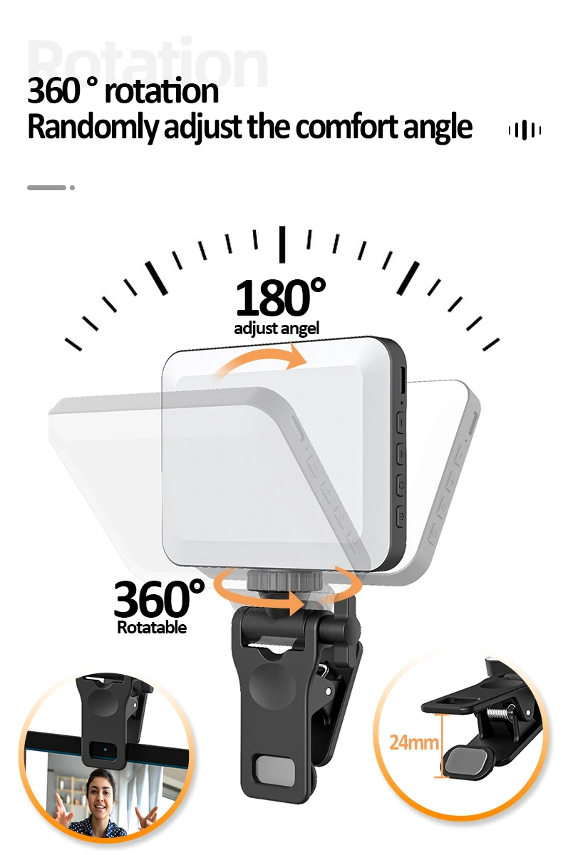 80 LED Portable Selfie Light Rechargeable Video Fill Light with Clip 3 Light Modes 2000mAh Makeup TikTok Selfie Vlog Live video