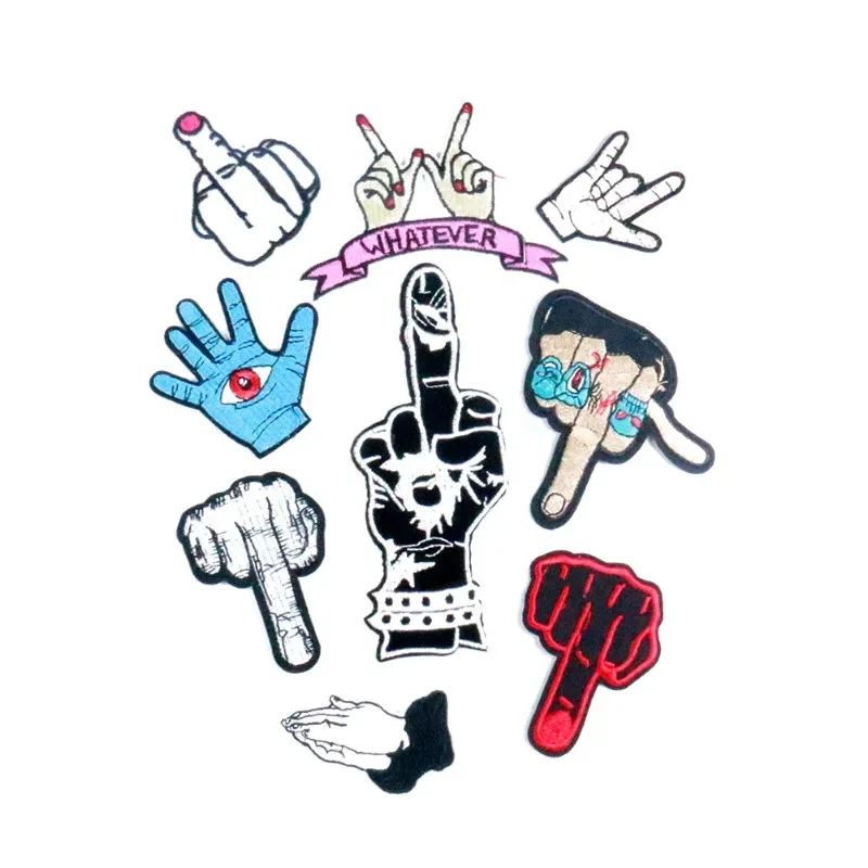 Despise Middle Finger Embroidery Stickers European and Punk Style Gesture Clothing Accessories Adhesive Backing Patches Ironing