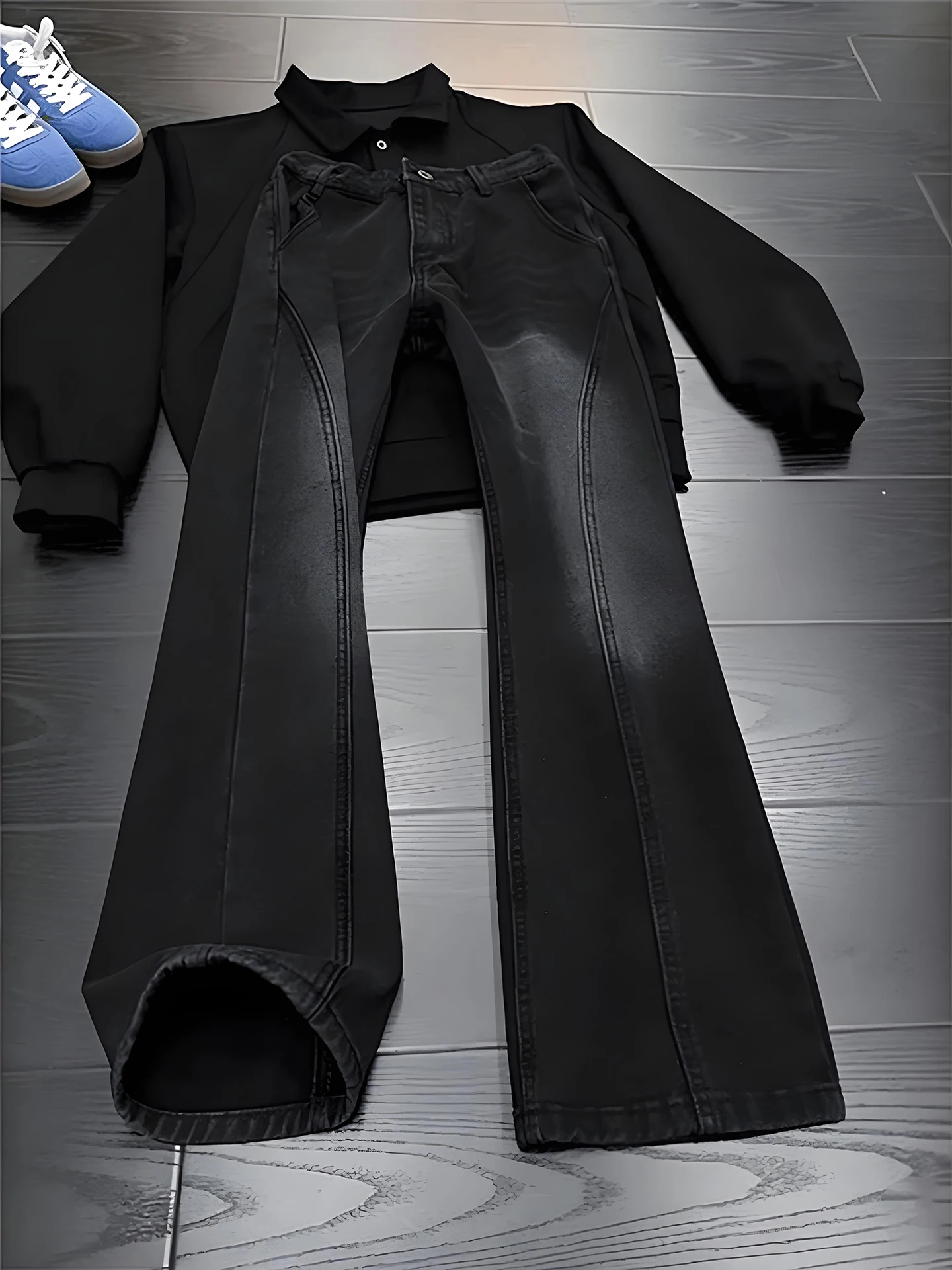 

Bla Slanted Cut Knife Jeans Men's Straight Leg Loose Fit Slimming Capri Pants American Sle High Street Spring Autumn