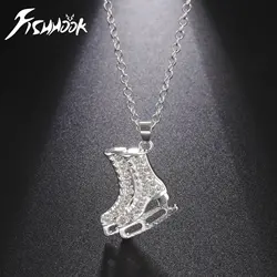 Ice Skate Shoe Necklace Roller Skating Chain Crystal Zircon Winter Sports Luxury Gift For Woman Men Couple Kid Child Jewelry