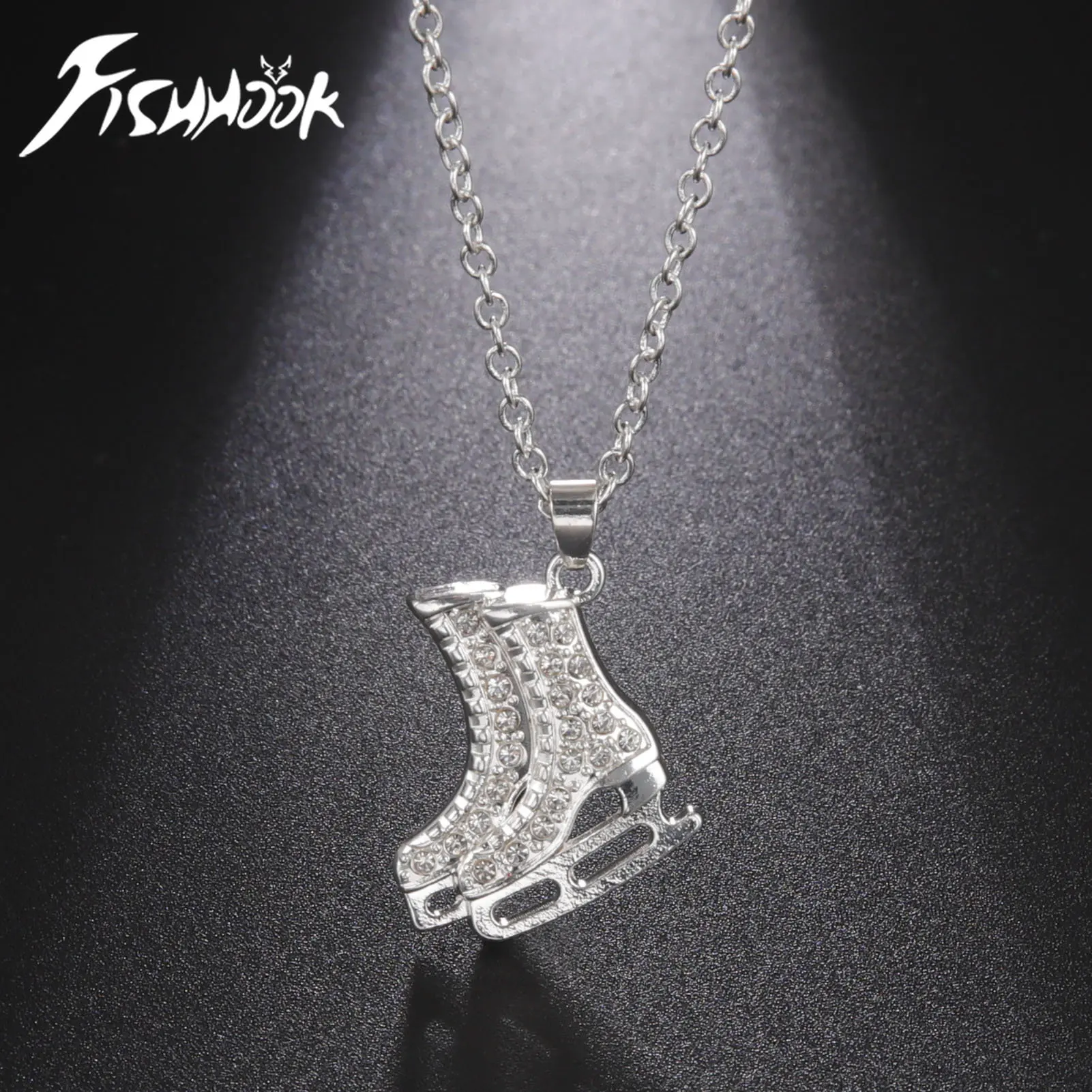 Luxury Ice Skate Shoe Necklace Roller Skating Chain Crystal Zircon Winter Sports Luxury Gift For Woman Men Couple Metal Jewelry