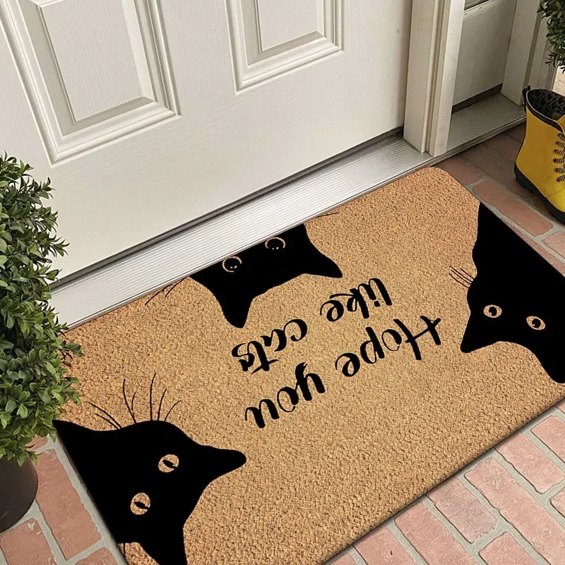 Pink Swan black cat Pattern New Entrance Floor Mat Bathroom Absorbent Foot Door Mat Horror Skeleton Decoration