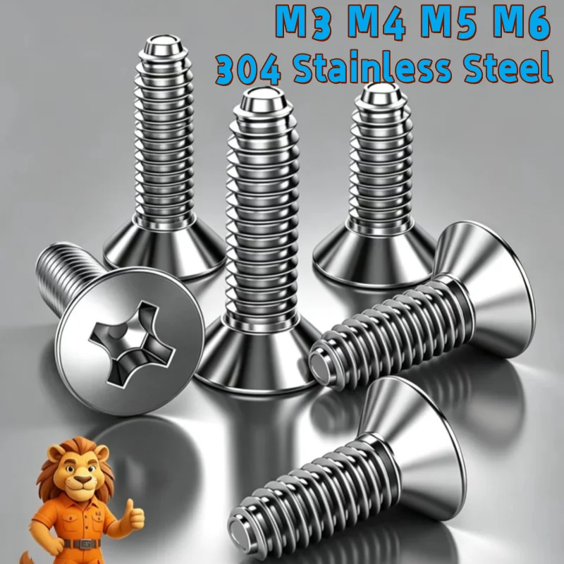 

304 Stainless Steel M3 M4 M5 M6 Phillips Cross Countersunk Flat Trilobular Thread Forming Screws GB6561