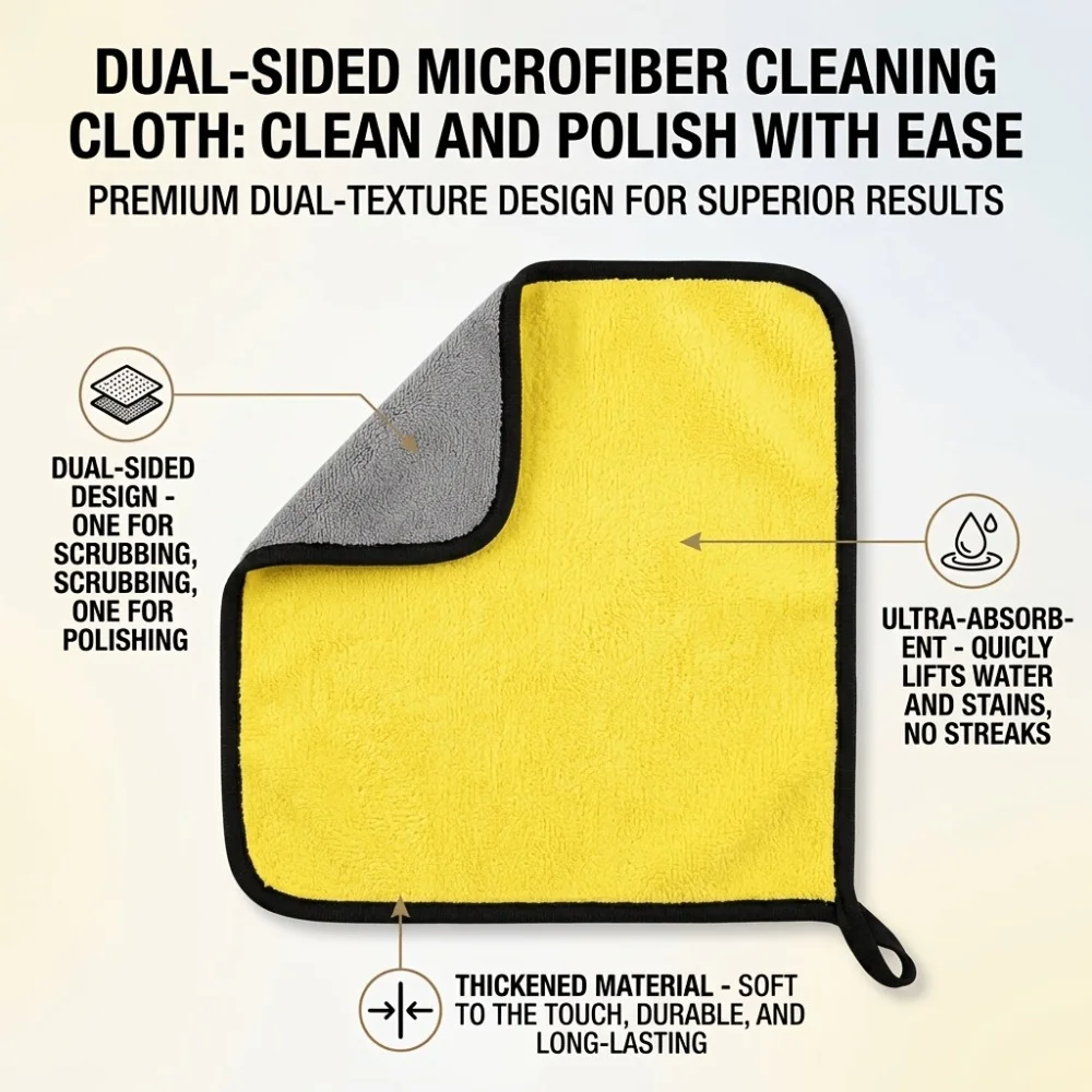 Microfiber Car Cleaning Towels Soft Quick Drying for Windows Mirrors Wiping Rags Double Layer Wash Cloth
