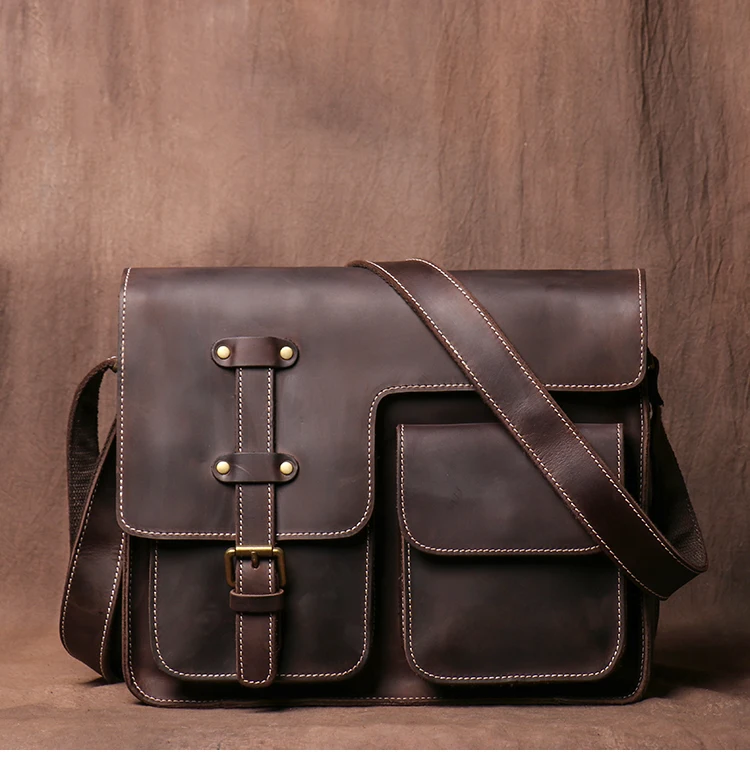 LUOKIR Echte Hohe Qualität Crazy Horse Rindsleder Schulter Umhängetasche Männer Leder Deluxe Sling Messenger Tasche Für 12,9 Zoll IPad – Detail 10